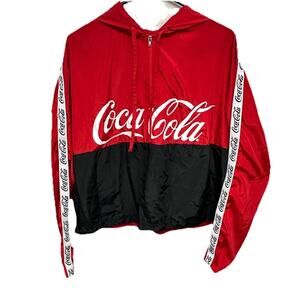 Coca Cola Junior Womens Size L Lightweight Windbreaker Pullover Jacket Hooded